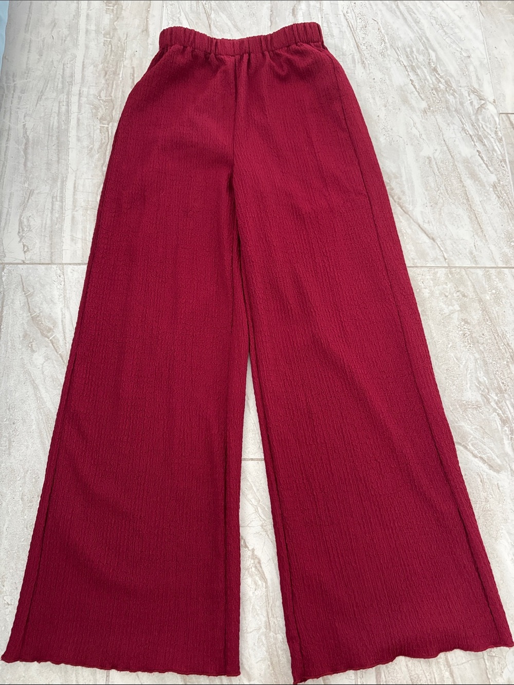 SHEIN Wide-Leg Ribbed Pants in Burgundy Red